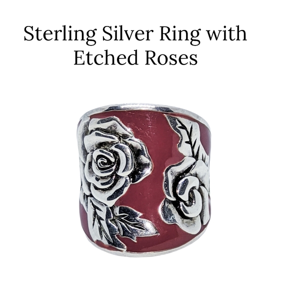 Jewelry - Sterling Silver Ring with Etched Roses